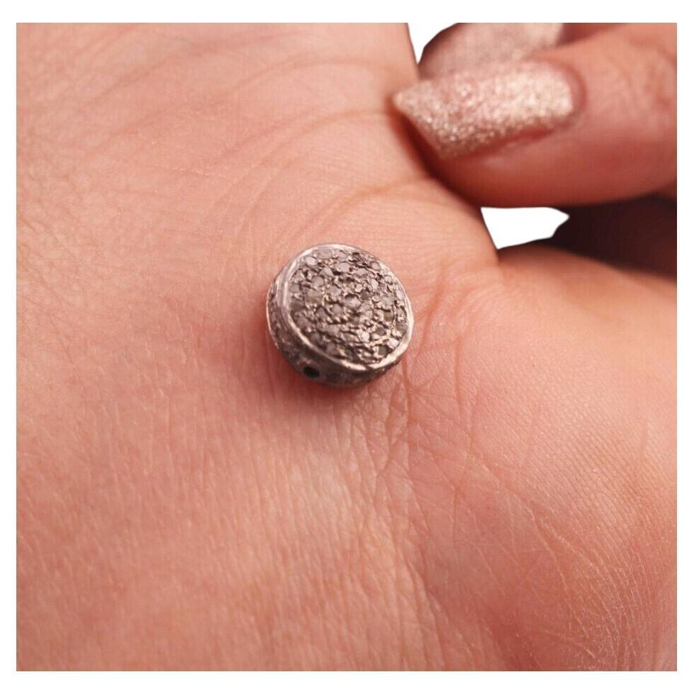 1 Pc Pave Diamond Designer Round Beads 925 Sterling Silver Charm Beads Jewelry. For Sale