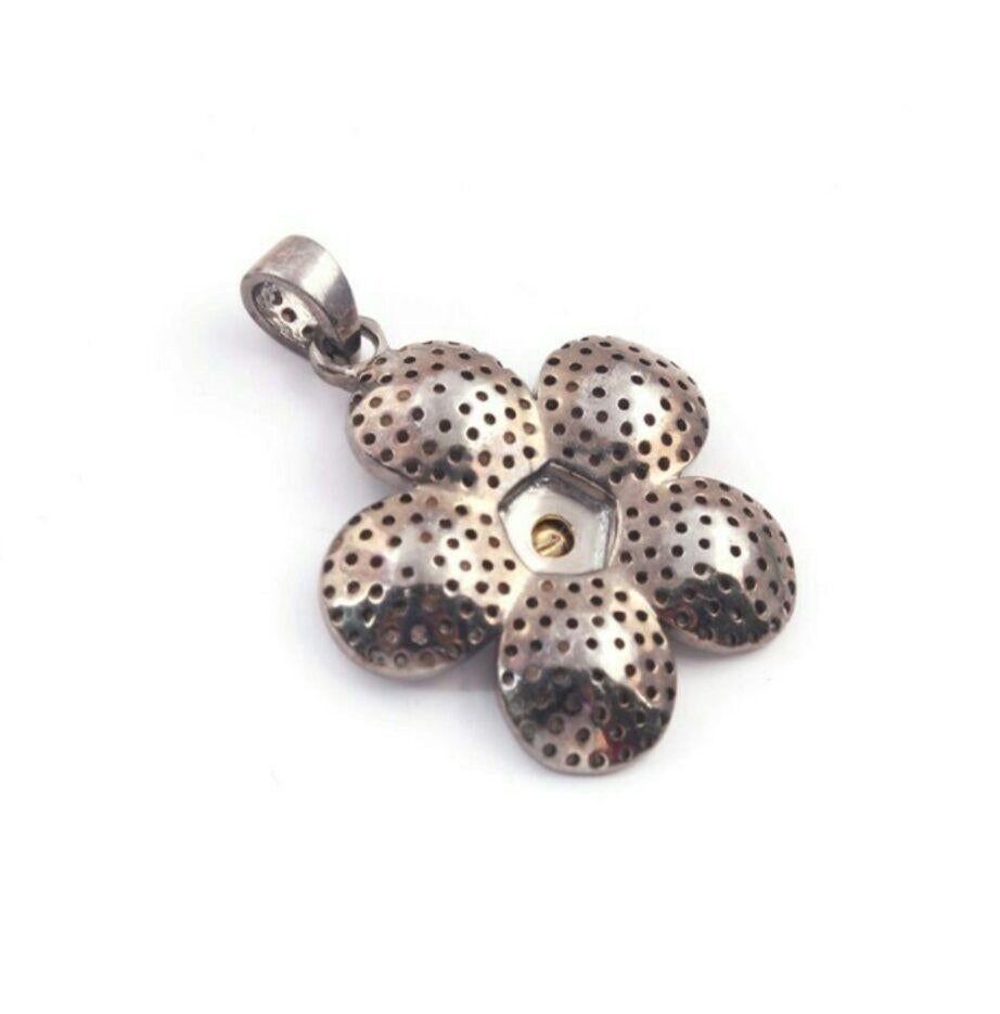 1 Pc Pave Diamond Flower Charm Pendant Rosecut Diamond 925 Silver Pendant For Sale 6