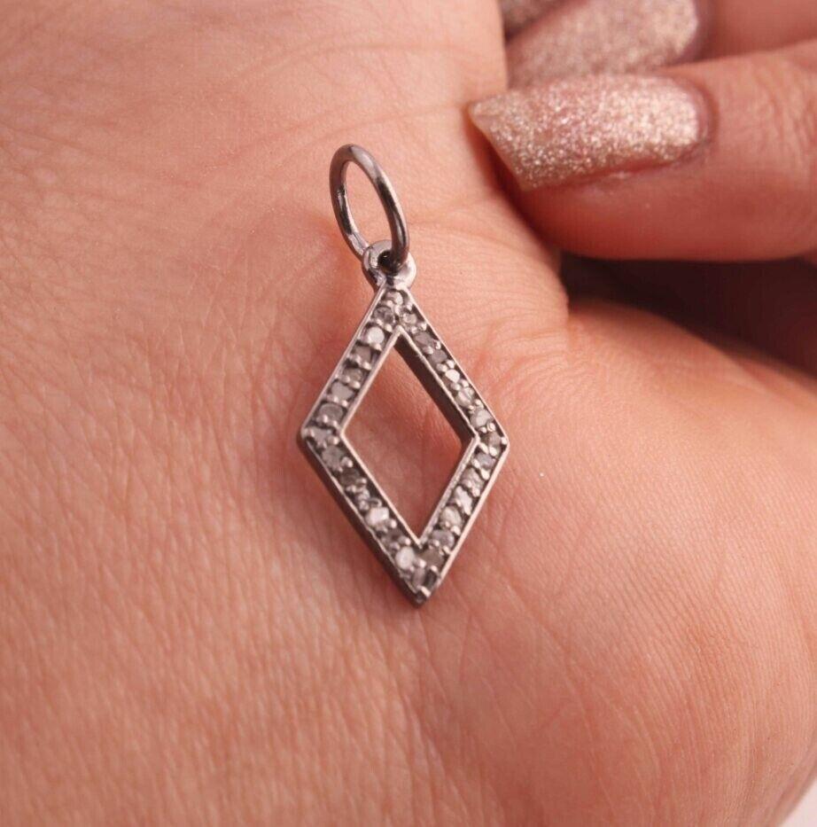 1 Pc Pave Diamond Handmade Rhombus Shape Charm Pendant 925 Silver Small Pendant For Sale 4