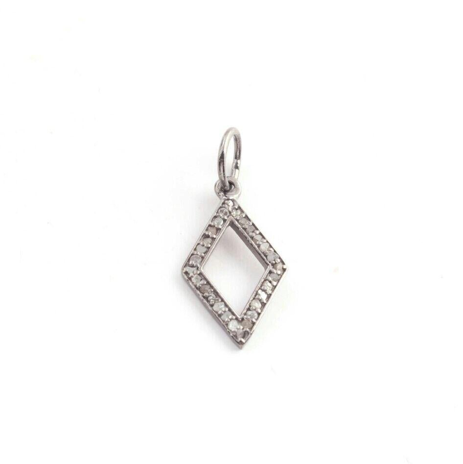1 Pc Pave Diamond Handmade Rhombus Shape Charm Pendant 925 Silver Small Pendant For Sale 5
