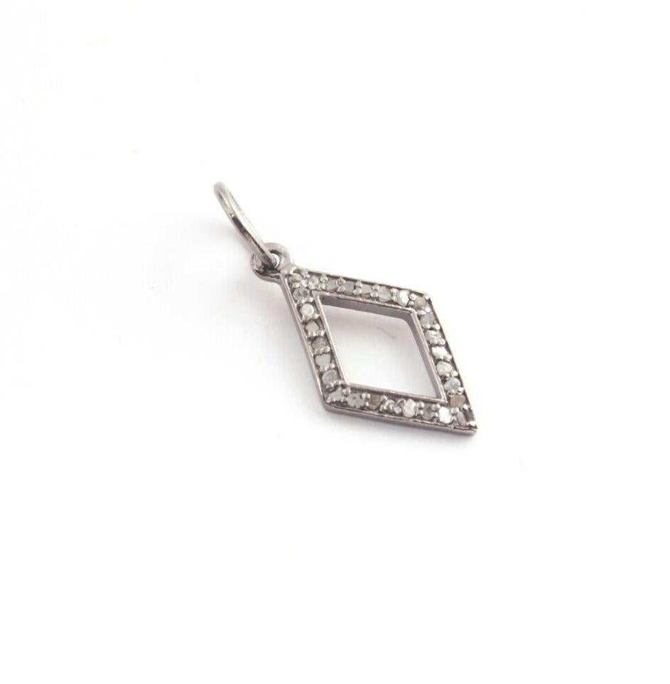 1 Pc Pave Diamond Handmade Rhombus Shape Charm Pendant 925 Silver Small Pendant For Sale 6