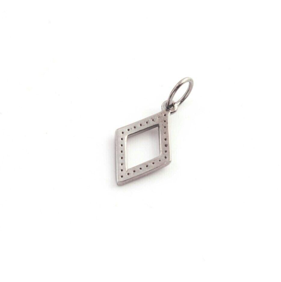 1 Pc Pave Diamond Handmade Rhombus Shape Charm Pendant 925 Silver Small Pendant For Sale 7