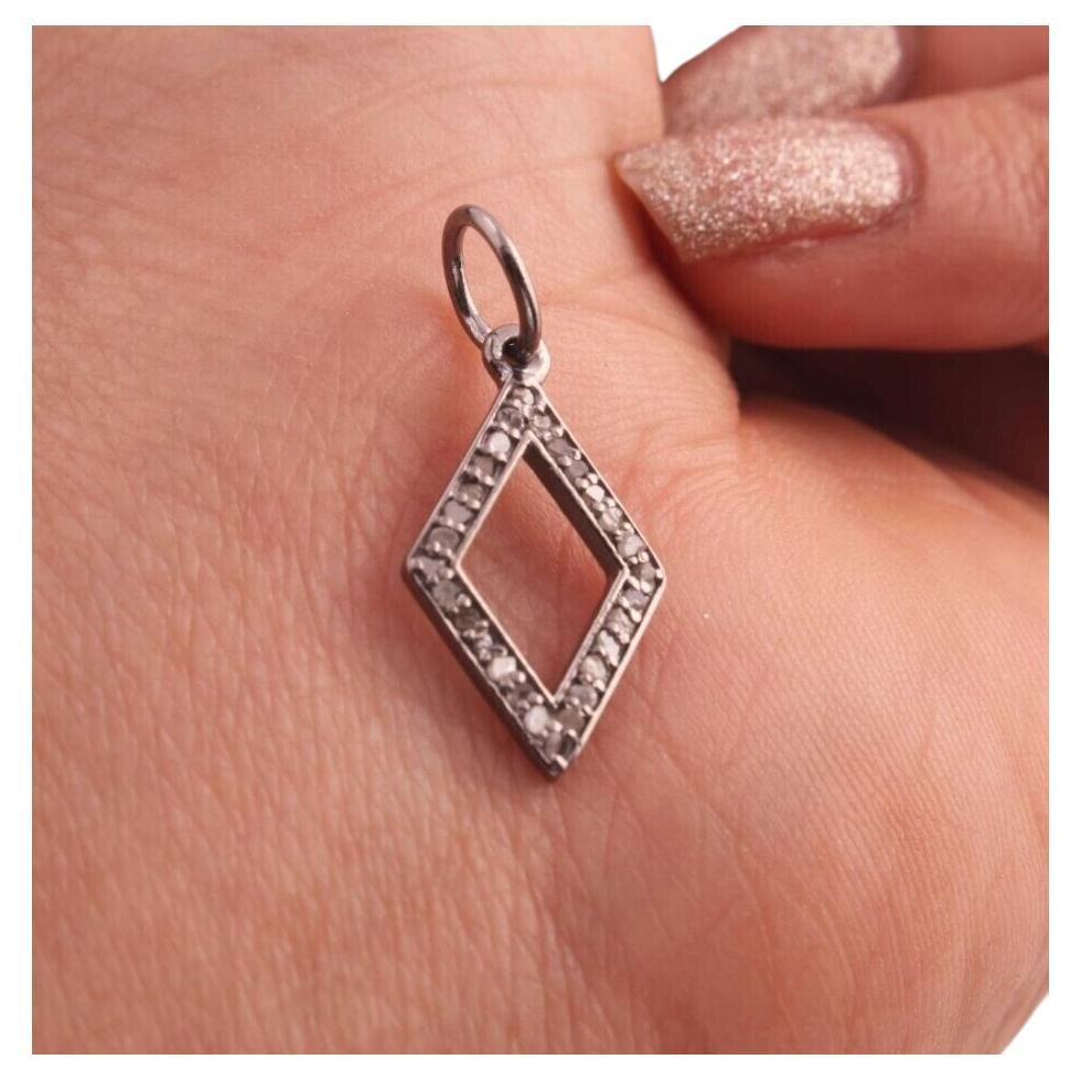 1 Pc Pave Diamond Handmade Rhombus Shape Charm Pendant 925 Silver Small Pendant