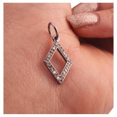 1 Pc Pave Diamond Handmade Rhombus Shape Charm Pendant 925 Silver Small Pendentif