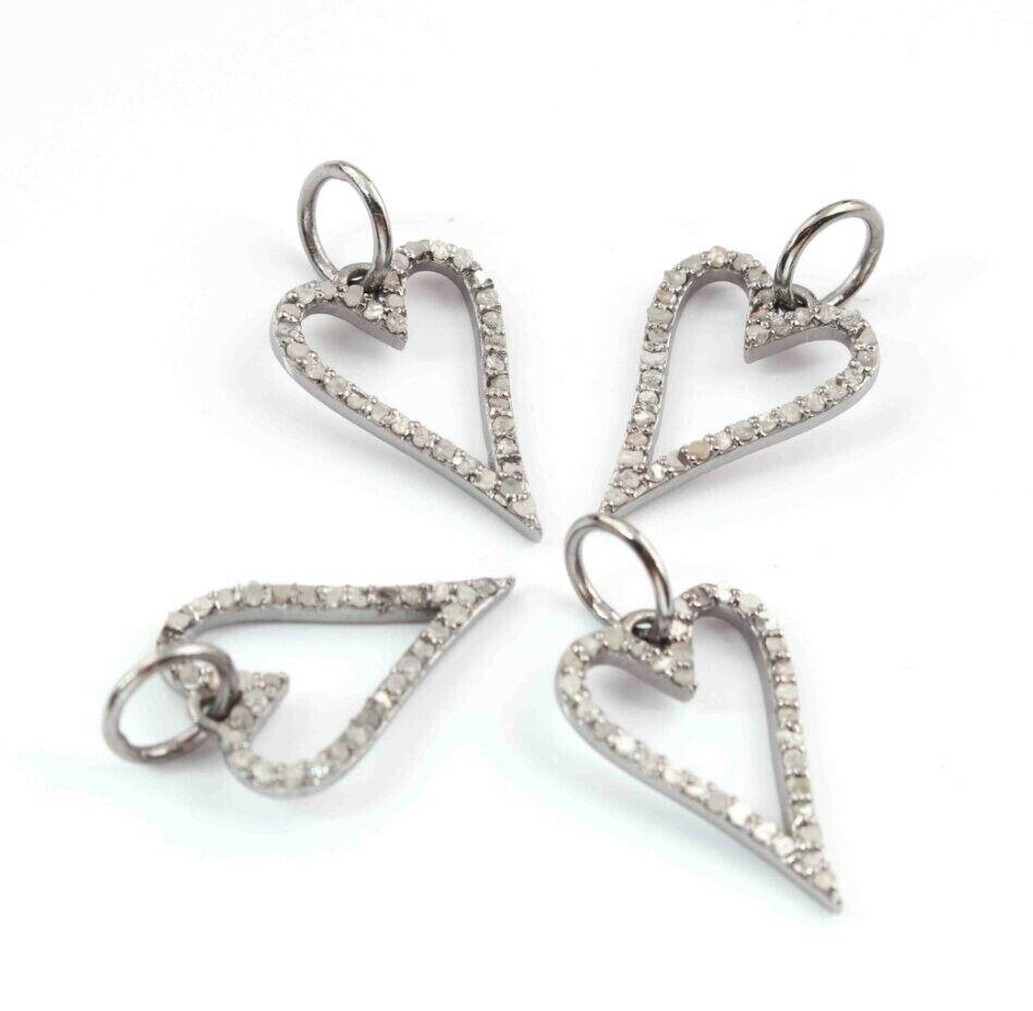 Uncut 1 Pc Pave Diamond Heart Charm Pendant 925 Sterling Silver Charm Diamond Findings For Sale