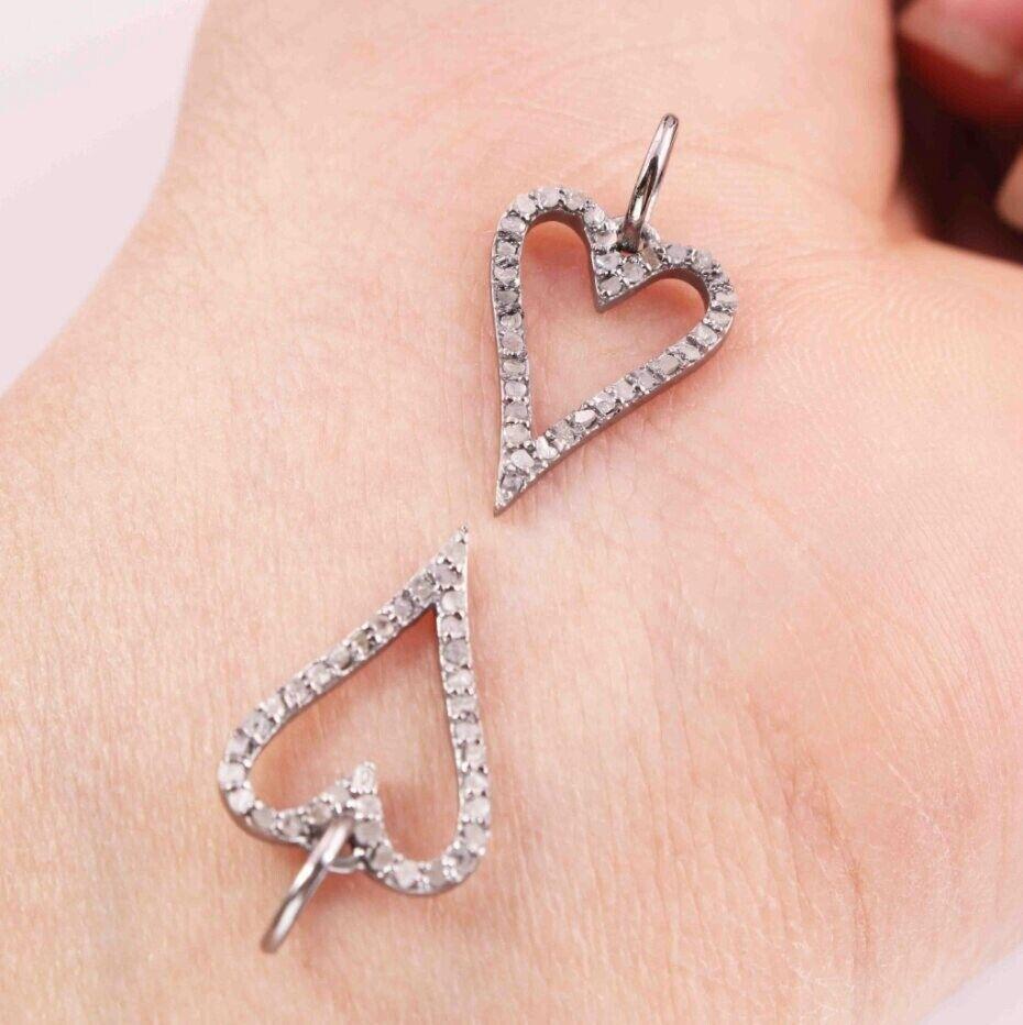 1 Pc Pave Diamond Heart Charm Pendant 925 Sterling Silver Charm Diamond Findings en vente 1