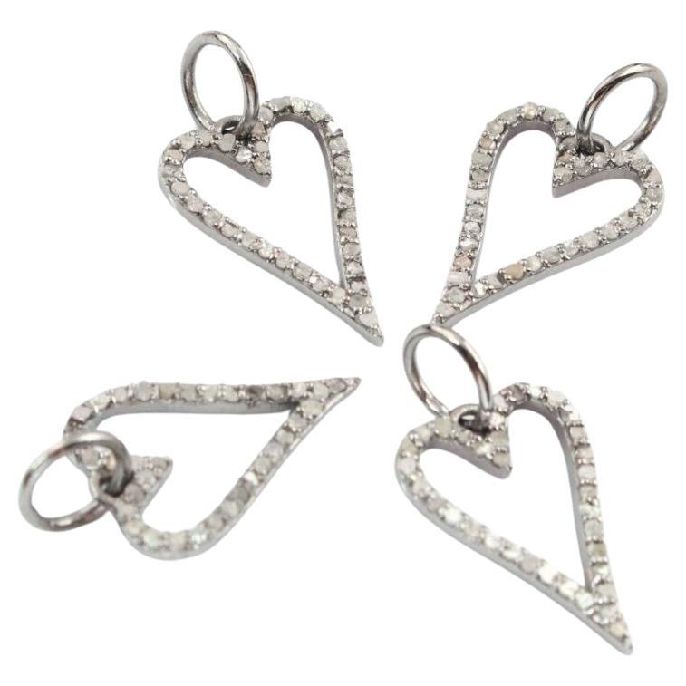 1 Pc Pave Diamond Heart Charm Pendant 925 Sterling Silver Charm Diamond Findings For Sale