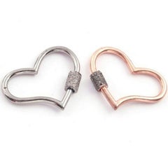1 Pc Pave Diamond Heart Shape Carabiner Clasps 925 Sterling Silver Diamond Lock.