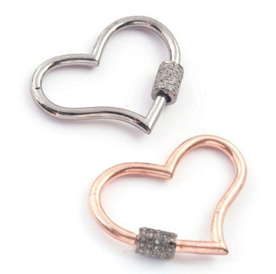 Art Deco 1 Pc Pave Diamond Heart Shape Carabiner Clasps 925 Sterling Silver Diamond Lock. For Sale
