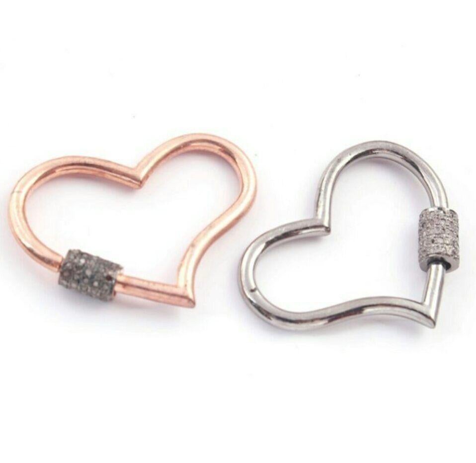 1 Pc Pave Diamond Heart Shape Carabiner Clasps 925 Sterling Silver Diamond Lock. In New Condition For Sale In Chicago, IL