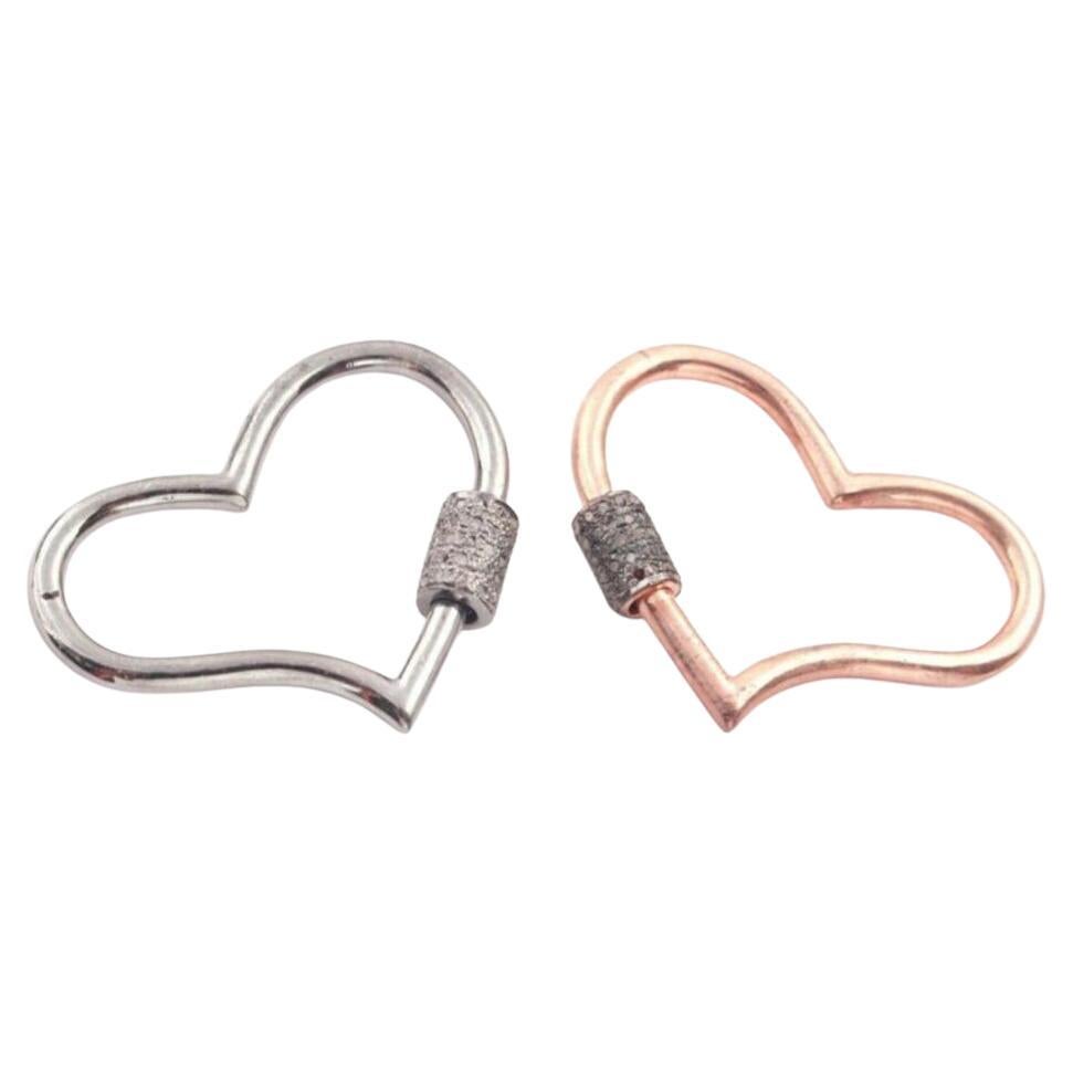 1 Pc Pave Diamond Heart Shape Carabiner Clasps 925 Sterling Silver Diamond Lock. For Sale