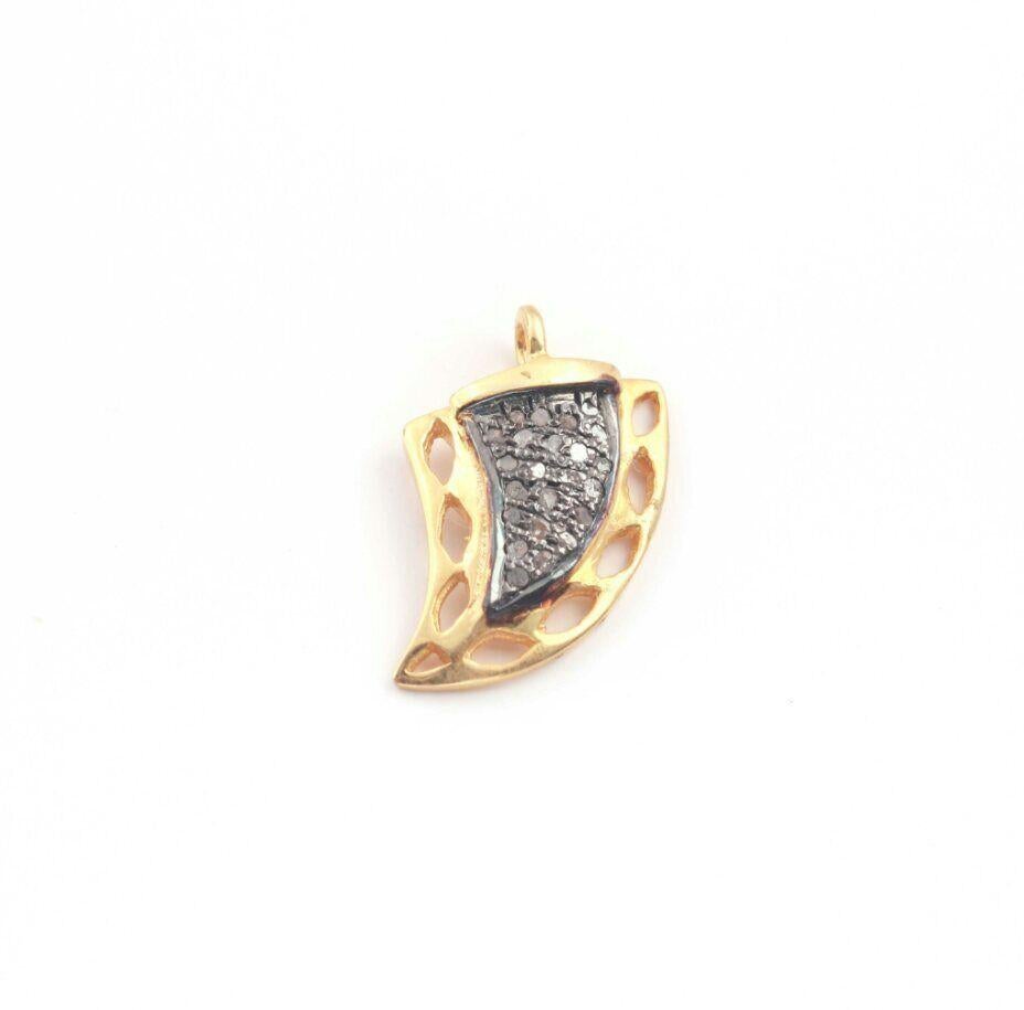 Art Deco 1 Pc Pave Diamond Horn Charm Pendant 925 Sterling Silver Small Necklace Charm. For Sale