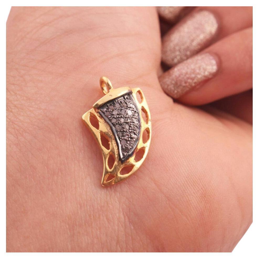 1 Pc Pave Diamond Horn Charm Pendant 925 Sterling Silver Small Necklace Charm. For Sale