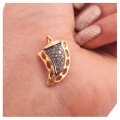 1 Pc Pave Diamond Horn Charm Pendant 925 Sterling Silver Small Necklace Charm.