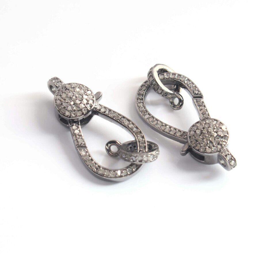 1 Pc Pave Diamond Lobster Clasps 925 Sterling Silver Double Sided Diamond Clasps In New Condition For Sale In Chicago, IL
