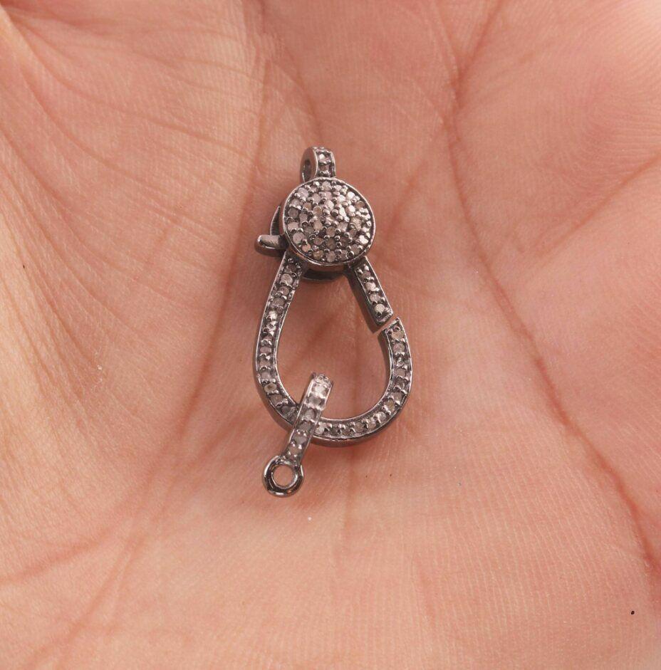 1 Pc Pave Diamond Lobster Clasps 925 Sterling Silver Double Sided Diamond Clasps For Sale 1