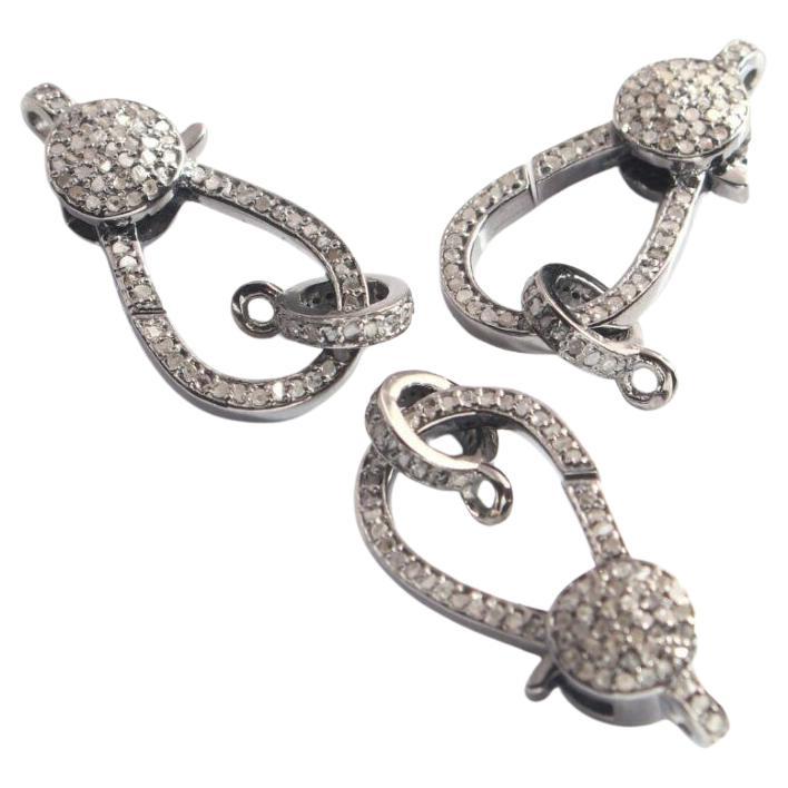 1 Pc Pave Diamond Lobster Clasps 925 Sterling Silver Double Sided Diamond Clasps For Sale