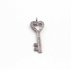 1 Pc Pave Diamond Lock Key Charm Pendant 925 Sterling Silver Diamond Findings.