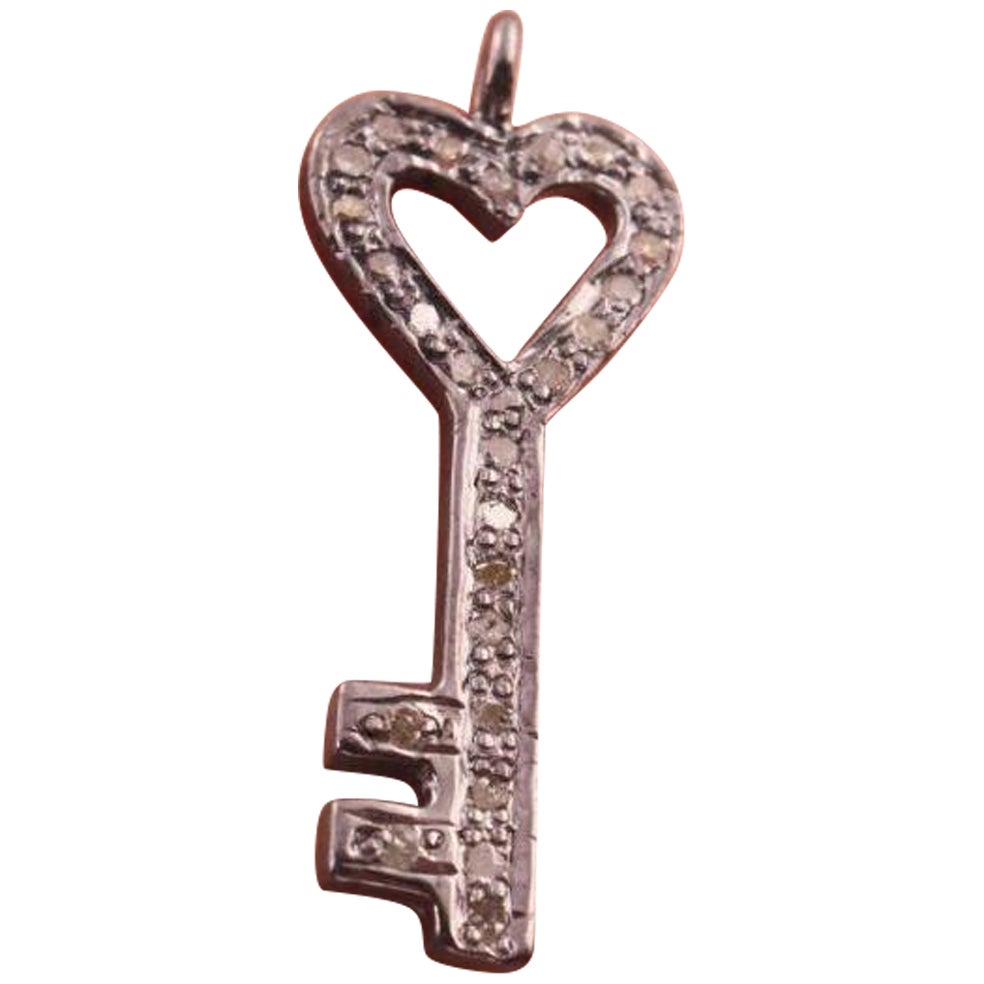 1 Pc Pave Diamond Lock Key Charm Pendant 925 Sterling Silver Diamond Findings. For Sale