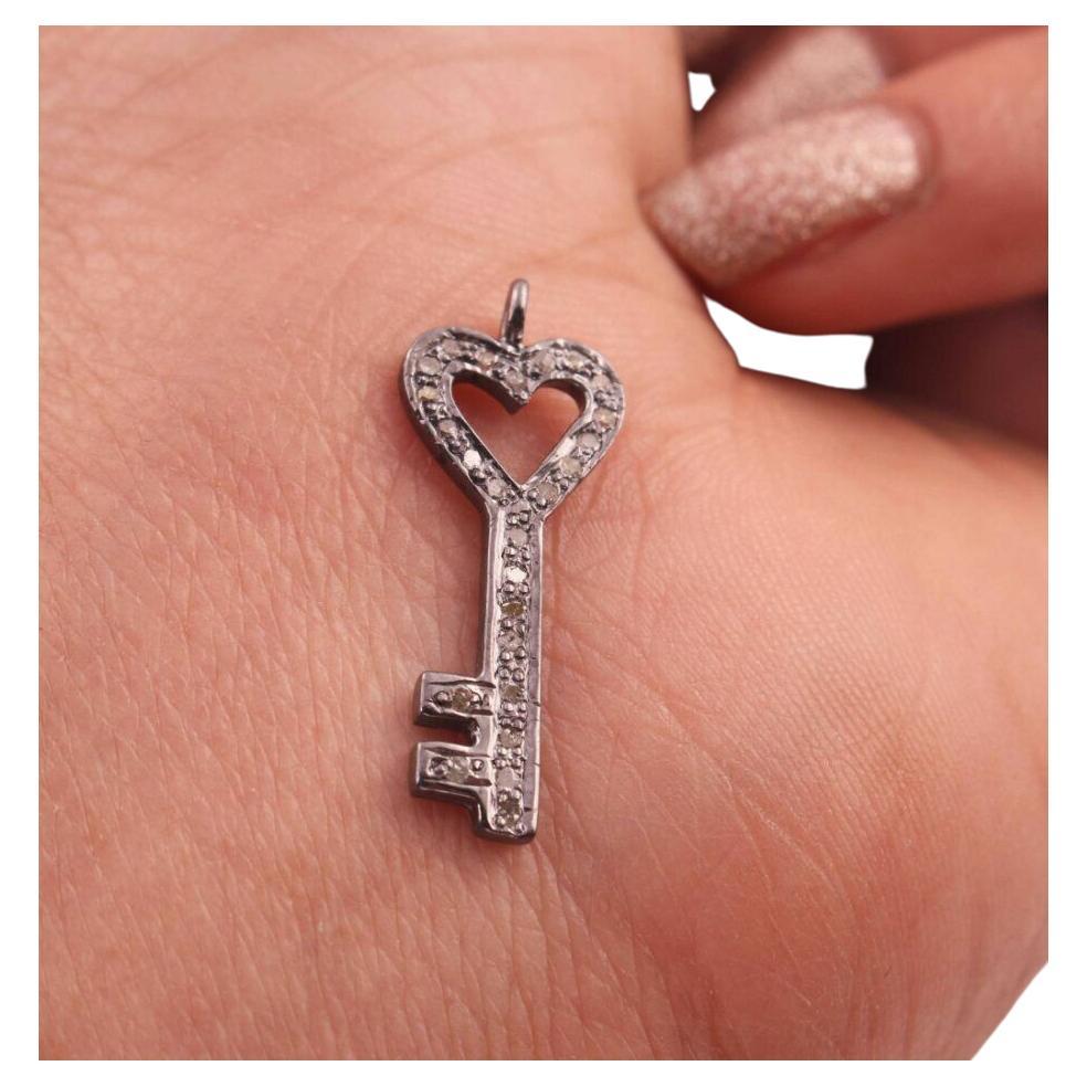 1 Pc Pave Diamond Lock Key Charm Pendant 925 Sterling Silver Diamond Findings. For Sale