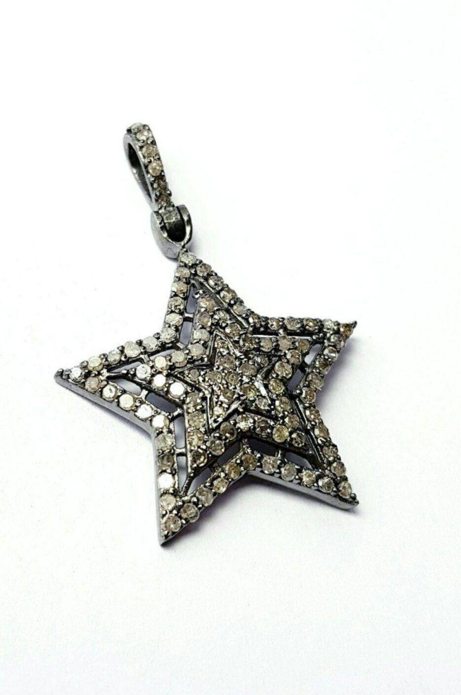 Rough Cut 1 Pc Star Pendant Jewelry Findings 925 Sterling Silver Handmade Diamond Findings For Sale