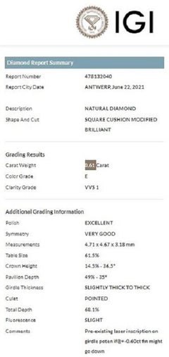 1 Stck natrlicher Diamant, 0,61 Karat, Kissen, E, VVS1