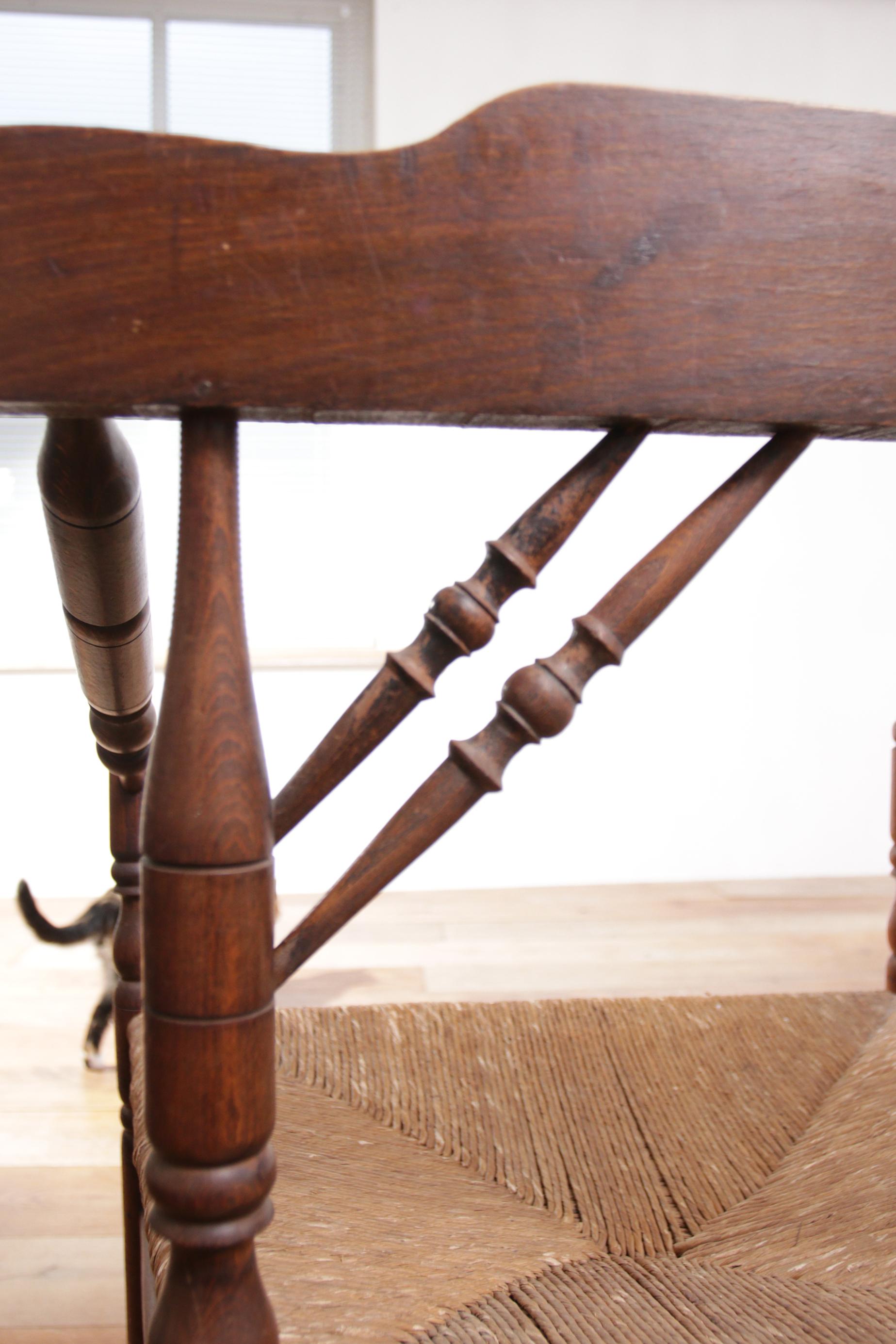 1 Rare Antique Dutch Oak Rush Seat Armchair For Sale 13
