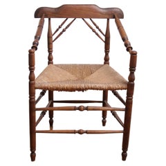 1 Rare Antique Dutch Oak Rush Seat Armchair