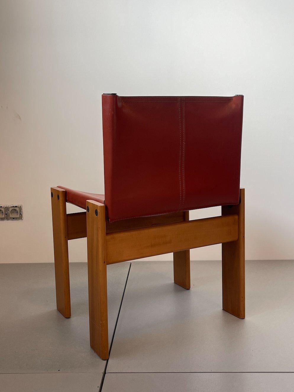 1 Red Monk Chair by Afra and Tobia Scarpa for Molteni in Original Leather In Good Condition In Knokke-Heist, BE