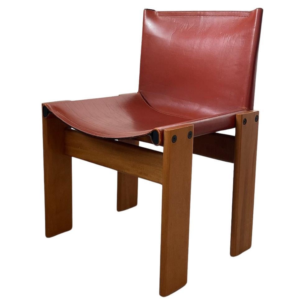 1 Red Monk Chair by Afra and Tobia Scarpa for Molteni in Original Leather