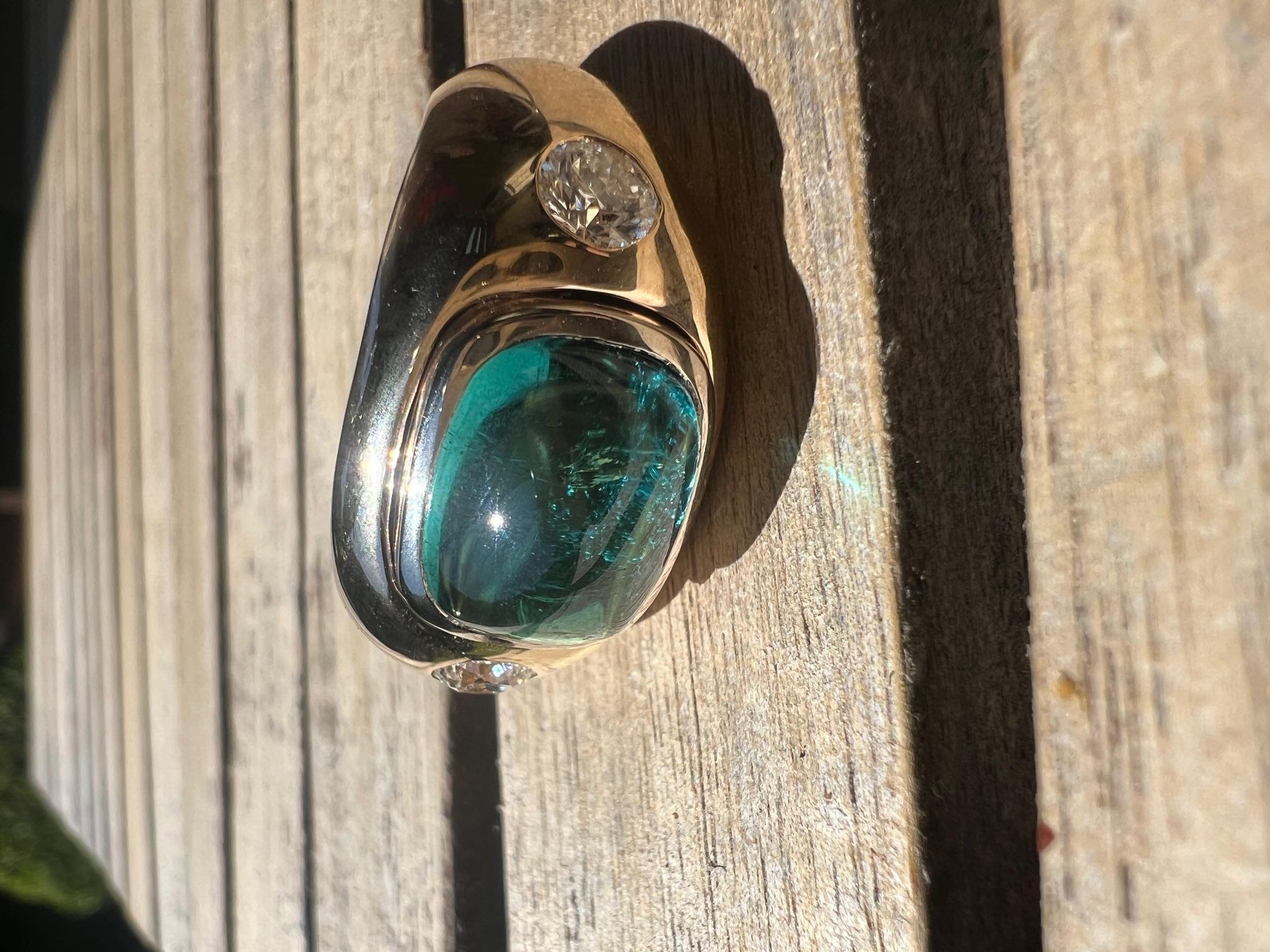 1 Ring (men's ring) in 750/Rose-+Whitegold with 1 Tourmaline Cab. + Diamonds For Sale 1