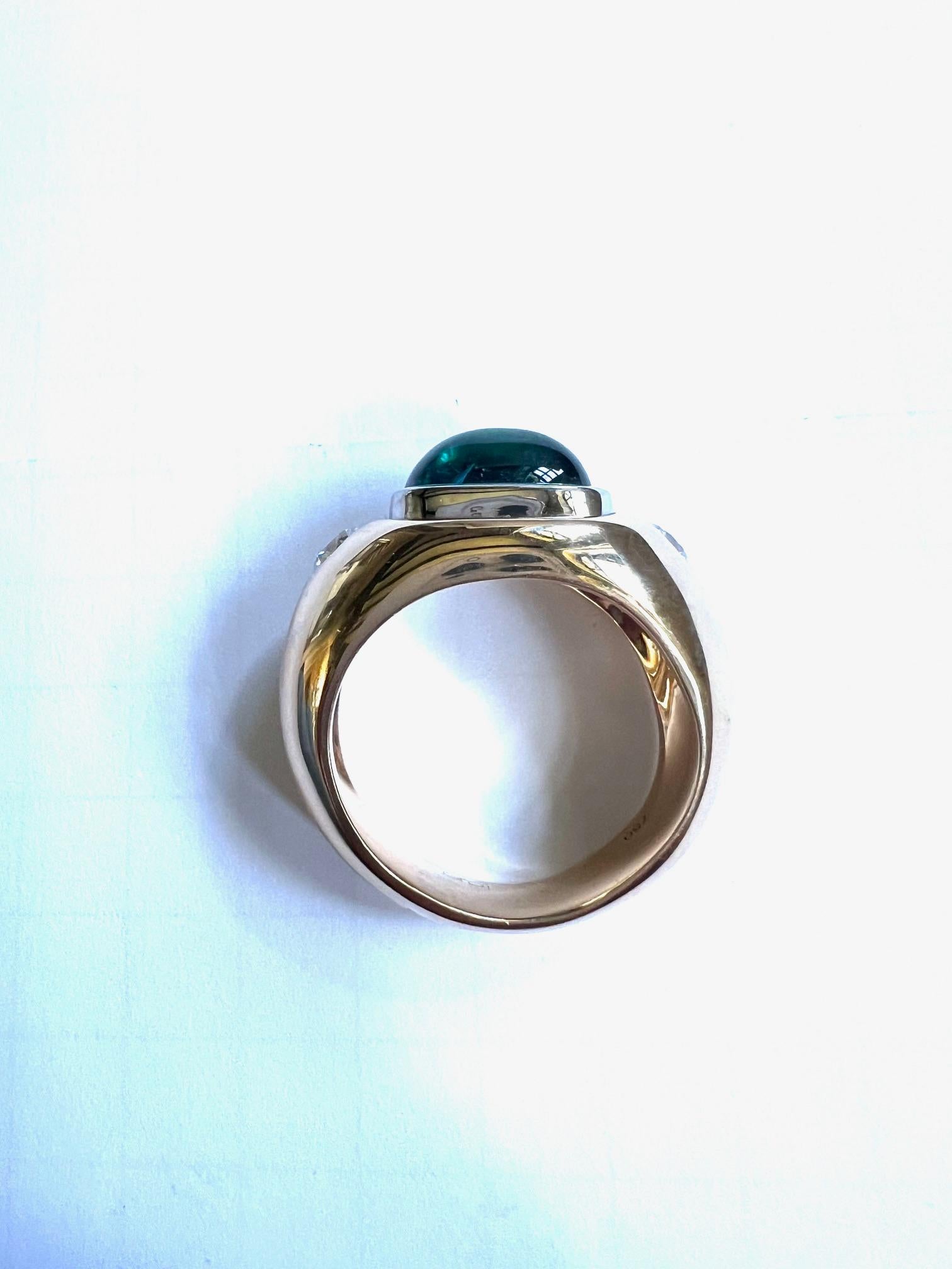1 Ring (men's ring) in 750/Rose-+Whitegold with 1 Tourmaline Cab. + Diamonds For Sale 2
