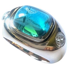 Vintage 1 Ring (men's ring) in 750/Rose-+Whitegold with 1 Tourmaline Cab. + Diamonds