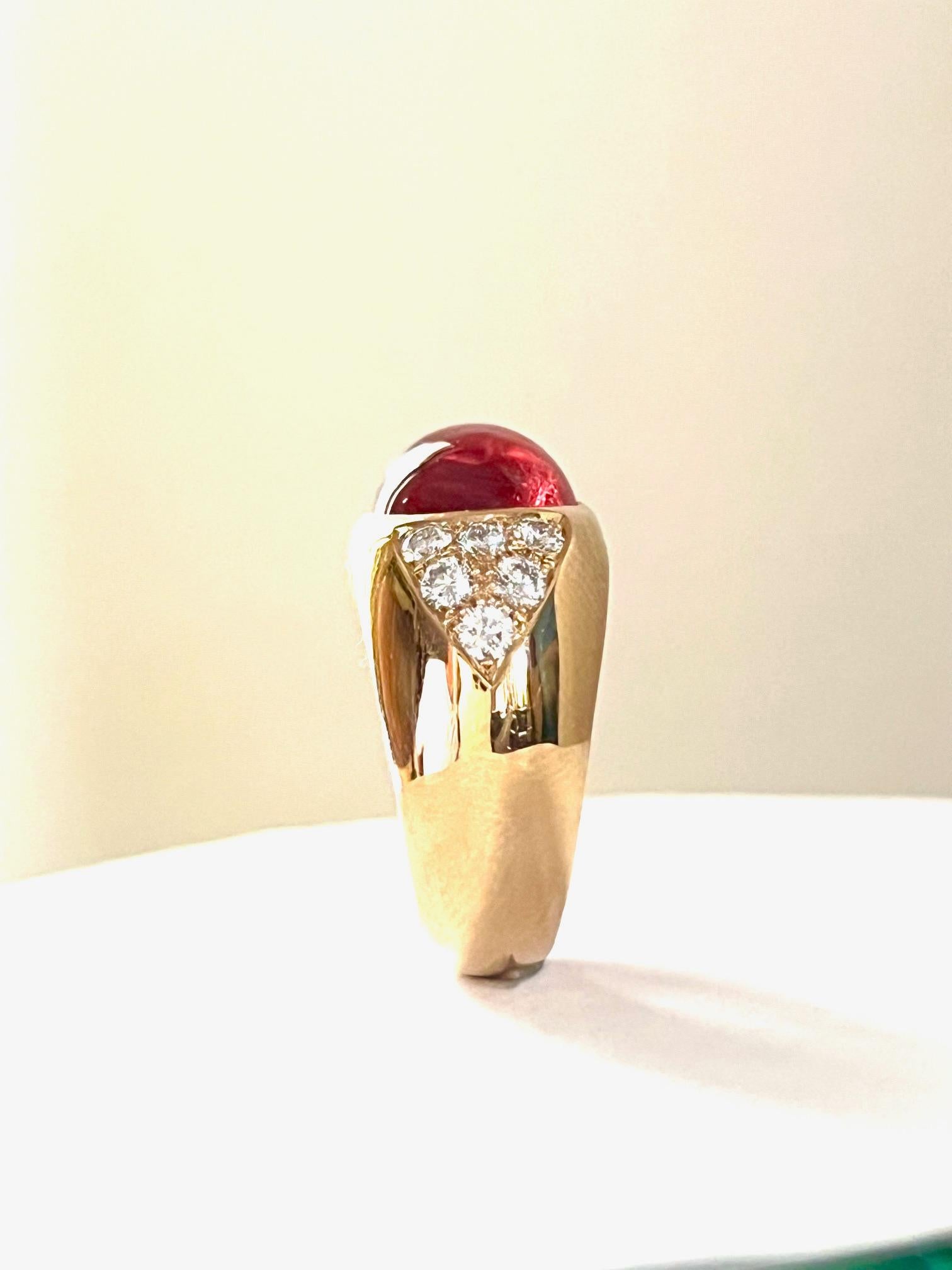 Contemporary 1 Ring in 750/Rosegold with 1 Rubelite Cab. + Diamonds For Sale