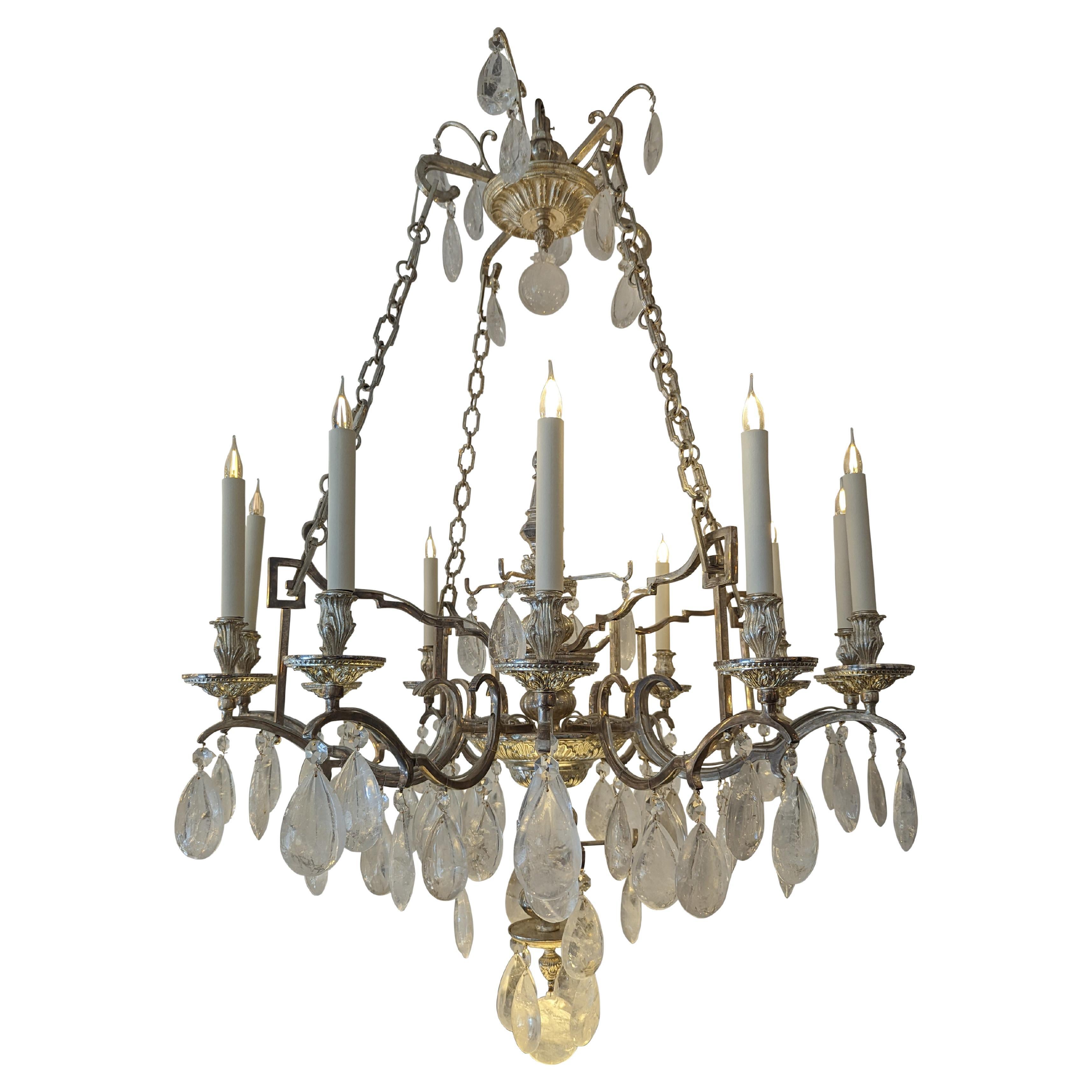 1 Rock Crystal Chaine Chandelier of 12 Lights in Bronze & with Nickel Finish