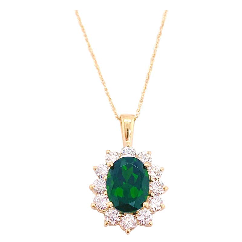 Oval Sapphire Surrounded by Diamonds Gold Layered Necklace Pendant at ...