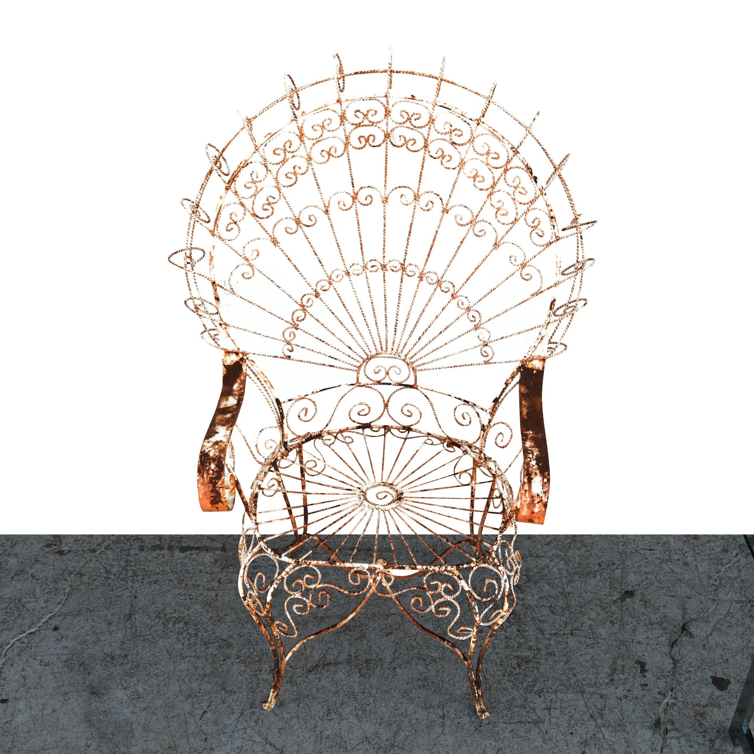 North American 1 Salterini Peacock Wrought Iron Arm Chair For Sale