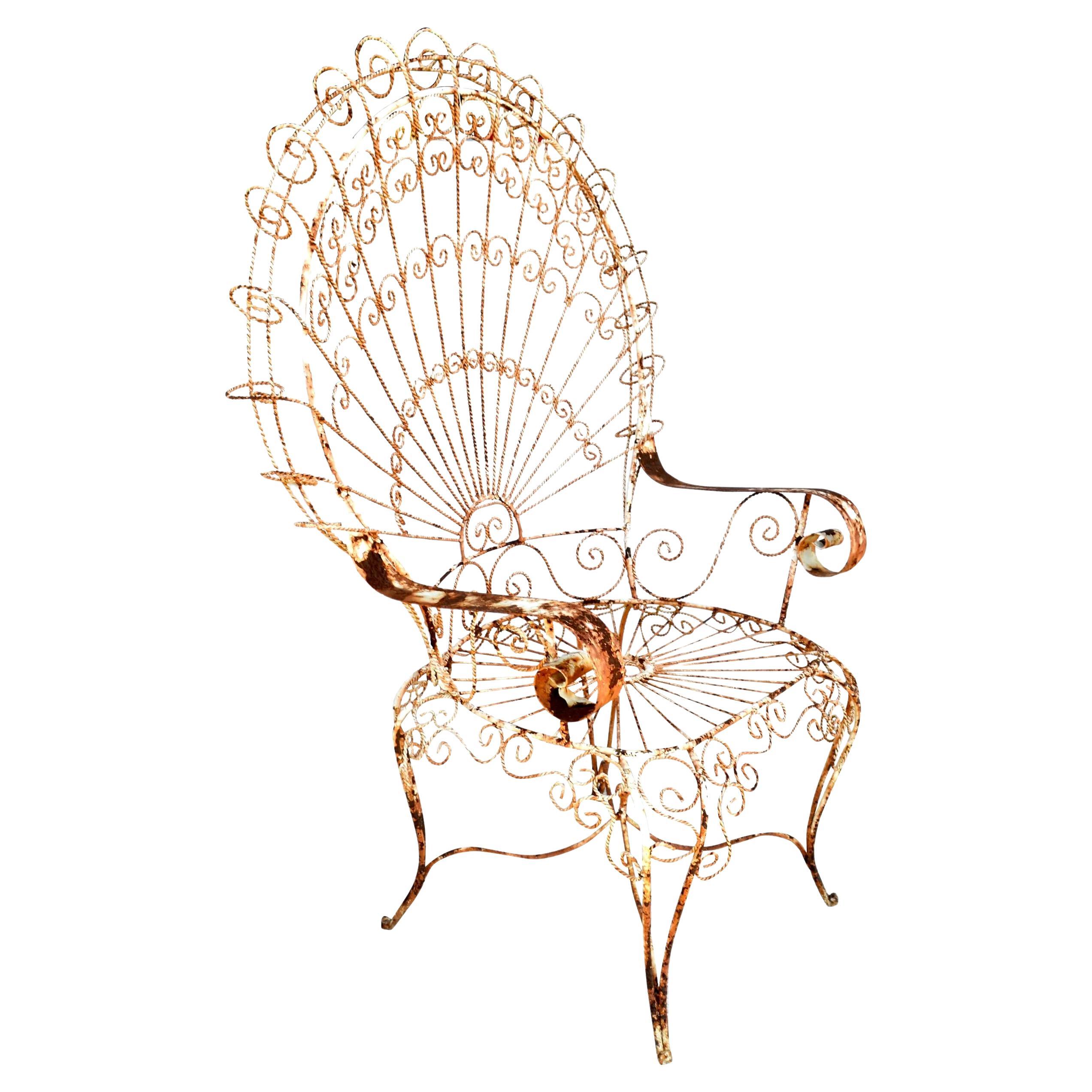 1 Salterini Peacock Wrought Iron Arm Chair For Sale