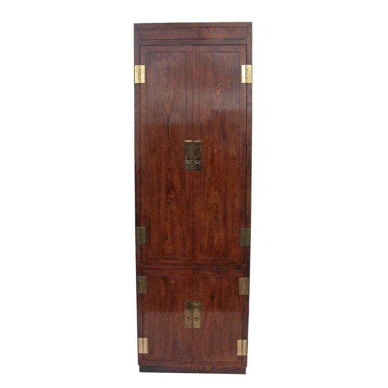 Mid-Century Modern 1 Scene One Campaign Style Henredon Armoire For Sale