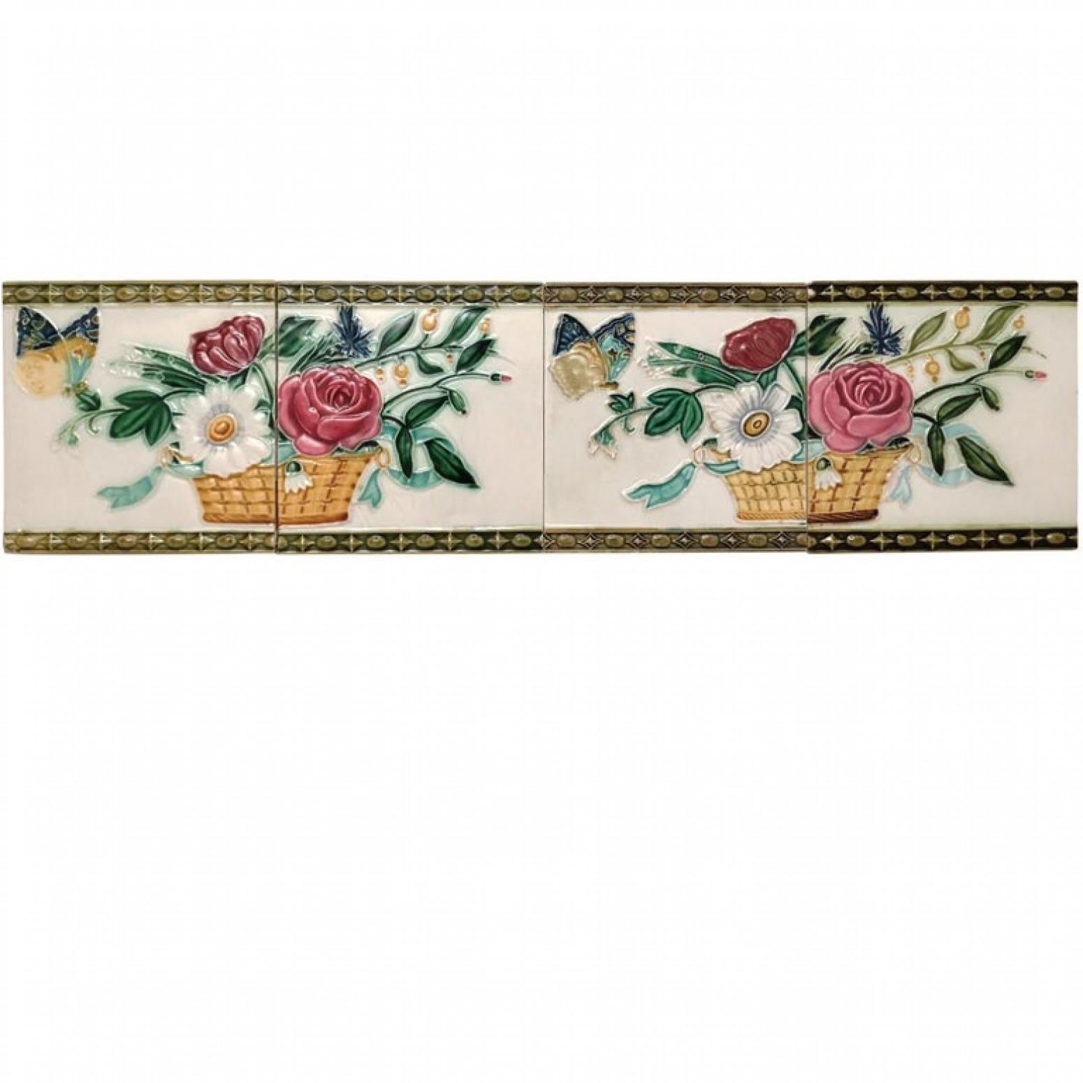 1 Satz '2 Kacheln' aus den 17 Sätzen Jugendstil-Reliefkacheln, Morialmé, 1900 (Art nouveau) im Angebot