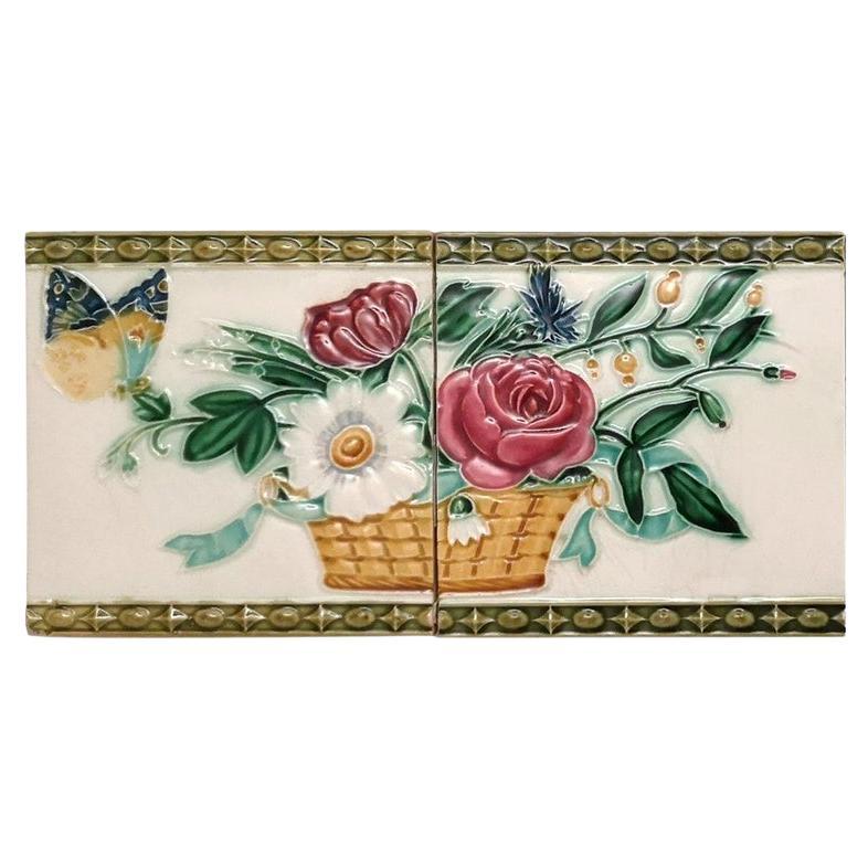 1 Satz '2 Kacheln' aus den 17 Sätzen Jugendstil-Reliefkacheln, Morialmé, 1900
