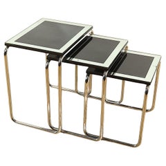 Antique 1 set of three Art Déco Nesting tables. England 1920s. Chromed with Glass.