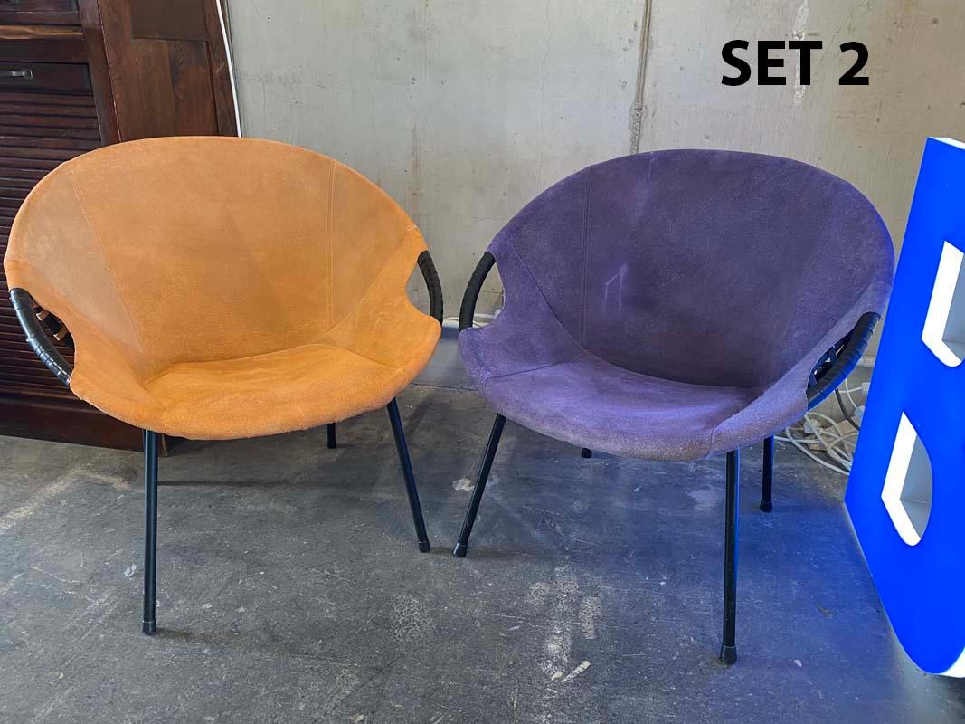 Mid-20th Century 1 Set Purple an Orange Balloon Chairs from Lusch & Co., Germany, 1960s For Sale