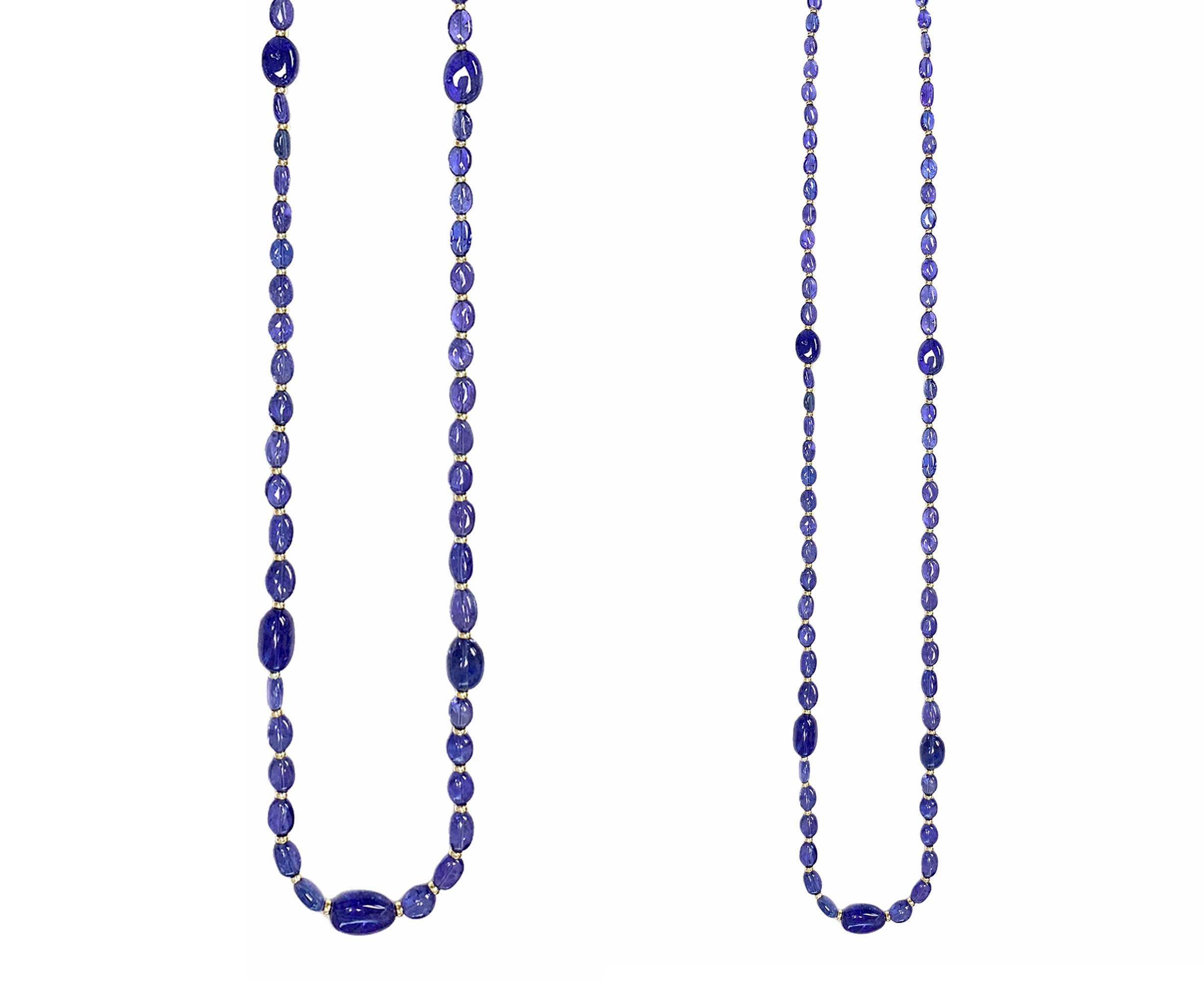 1 Strand Large and Small Tanzanite Tumbled Bead Necklace in 18k Yellow Gold, from 'G-one' Collection

Gemstone Weight: 320 Carats