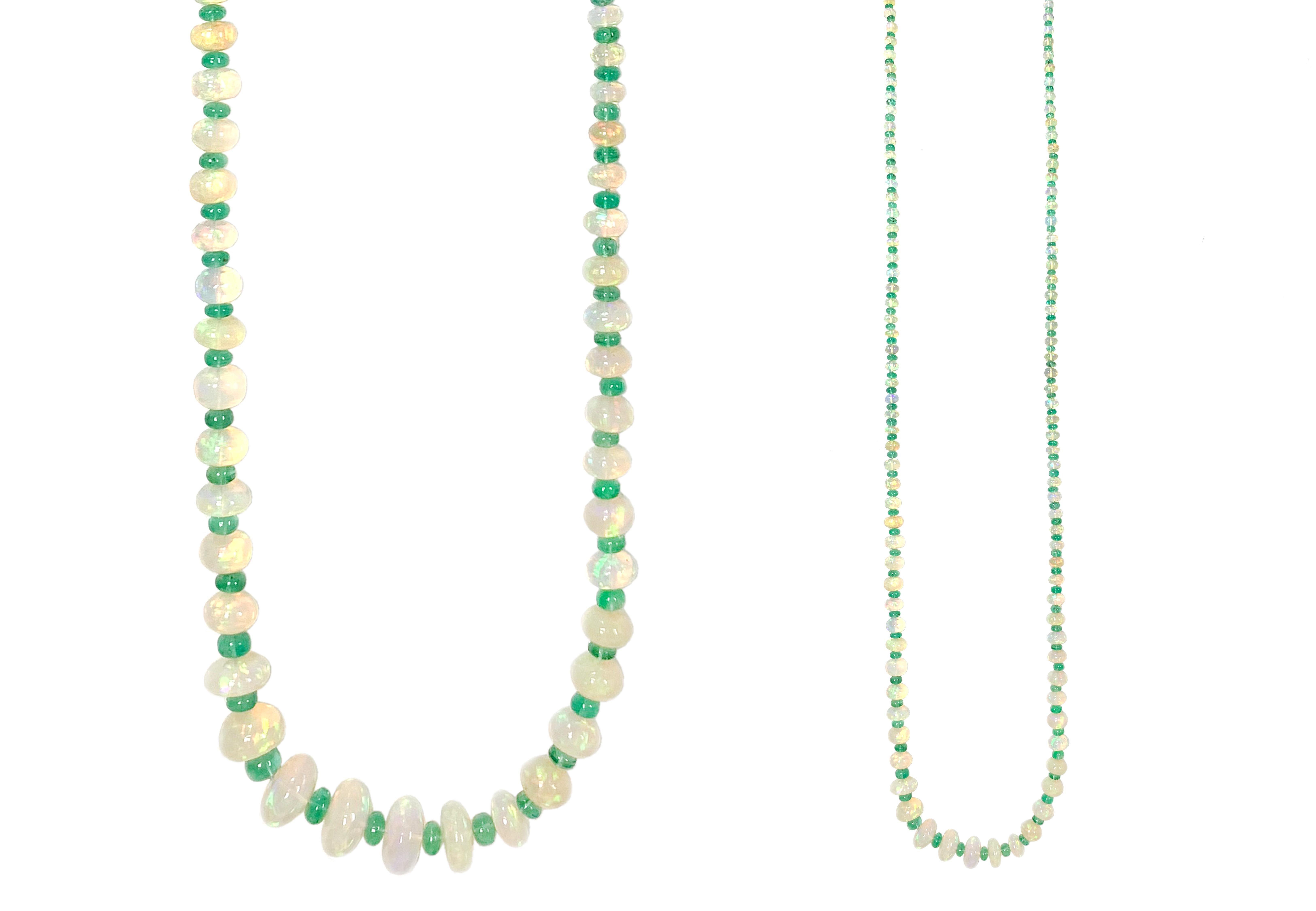 1 Strand Opal and Emerald Beads Necklace Length 38