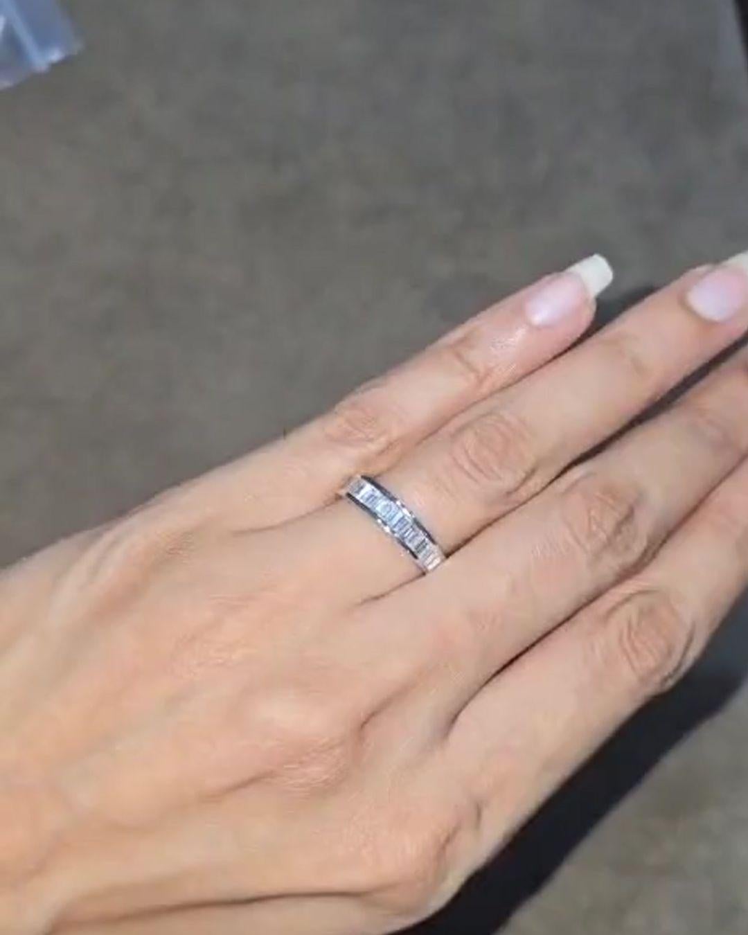 1 Tcw Baguette Diamond Half-Eternity Wedding Band in 18K White Gold - Art Deco en vente 1