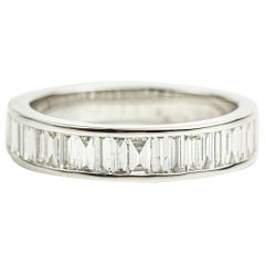 1 Tcw Baguette Diamond Half-Eternity Wedding Band in 18K White Gold – Art Deco
