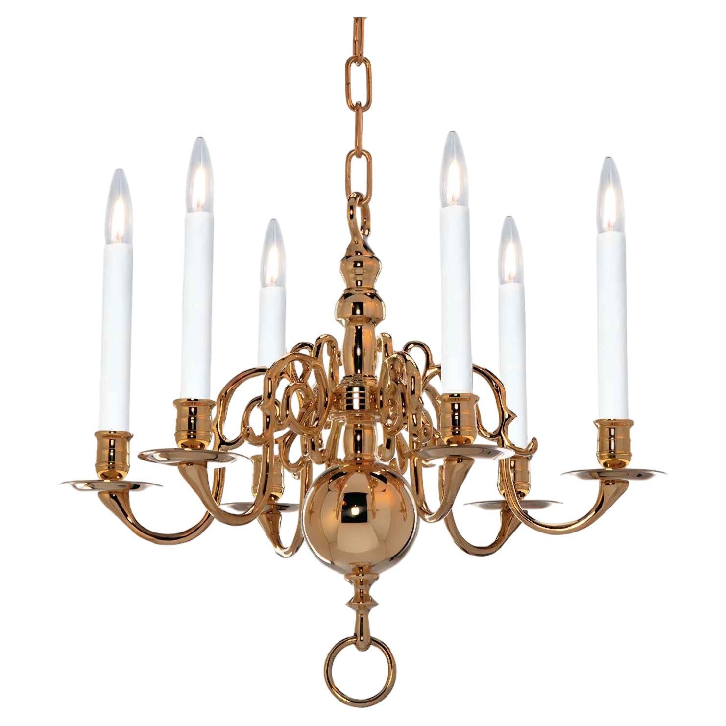 1 Tier 17th Century Electric Model Dutch Brass Chandelier with 6 Lights H45xW50 For Sale