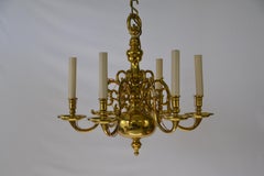 1 Tier 17th Century Electric Model Dutch Brass Chandelier with 6 Lights H54xW57