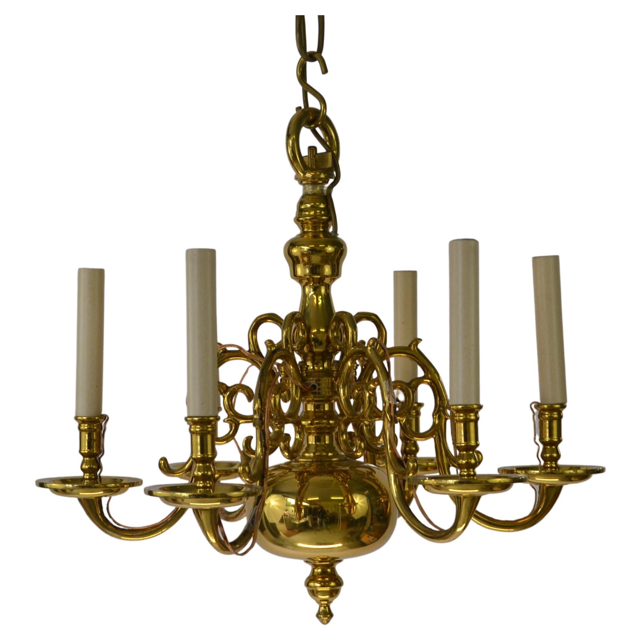1 Tier 17th Century Electric Model Dutch Brass Chandelier with 6 Lights H54xW57